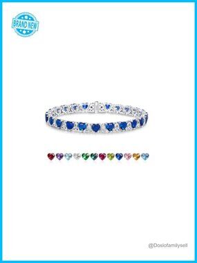 925 Sterling Silver Sapphire Heart Tennis Bracelet Celtic Knot 7in